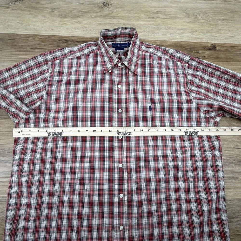 Ralph Lauren Mens L Classic Fit Red‎ Plaid Button Down Shirt Short Sleeve EUC